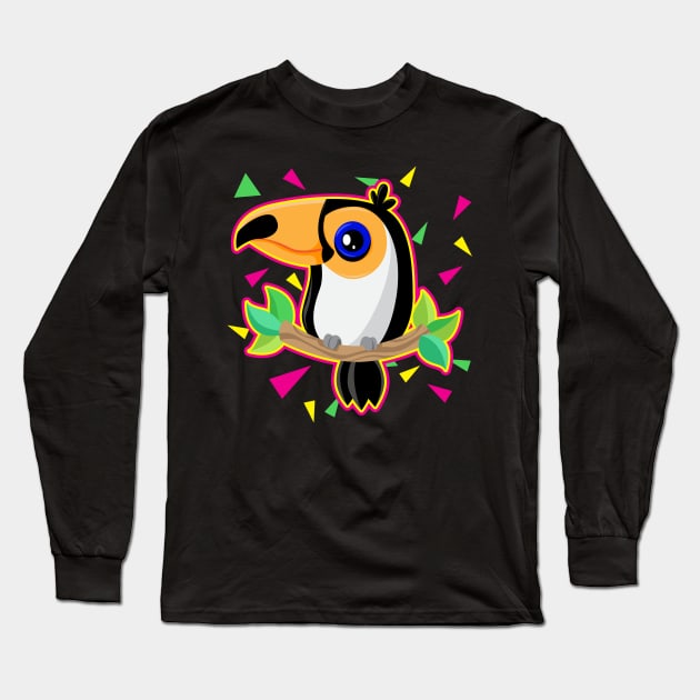 Toucan Bird With An 80s Touch Long Sleeve T-Shirt by SWIFTYSPADE